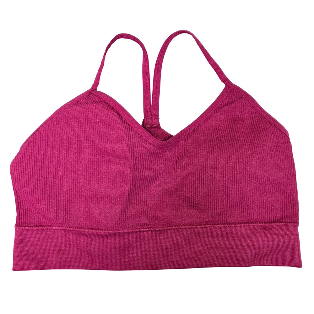 Maurices Womens Medium Magenta Pink Ribbed Seamless Y-Back Bralette V-Neck